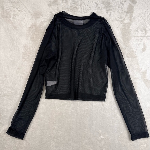Dulce Arambula Sheer Black Mesh Long Sleeve Crop Top XL Y2K Club - Picture 3 of 8